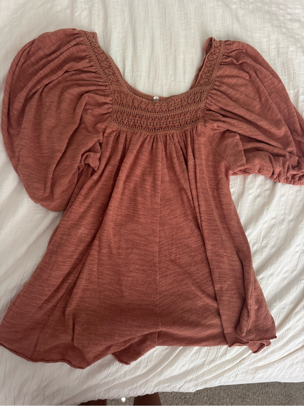 Free People Terra-Cotta Smocked Square-Neck Tunic Romper